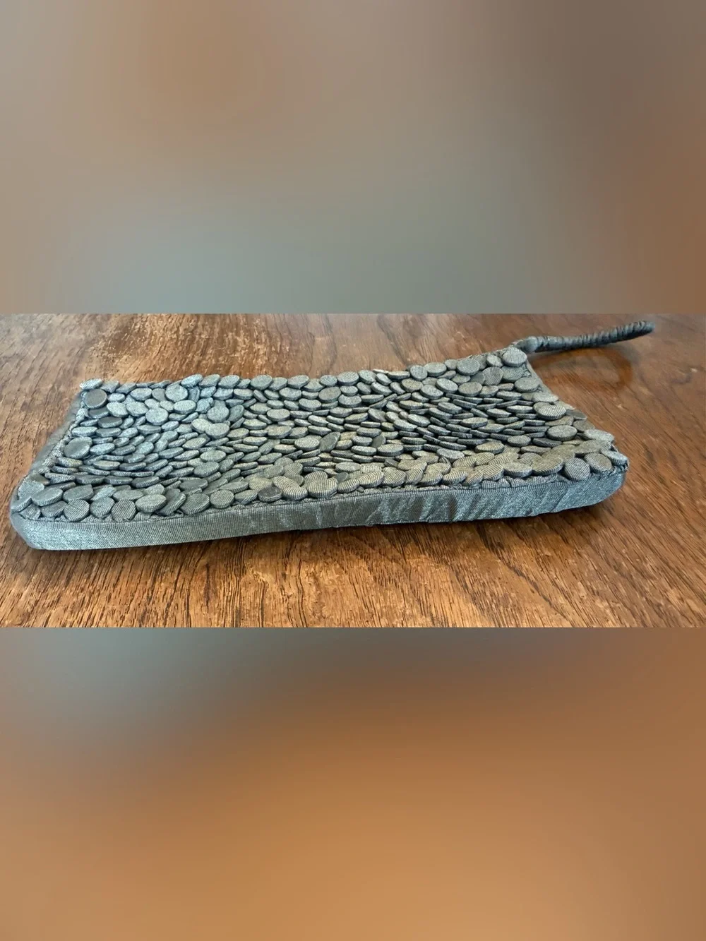 Fabulous BAYAA metallic gray Textured Circular Accent Clutch